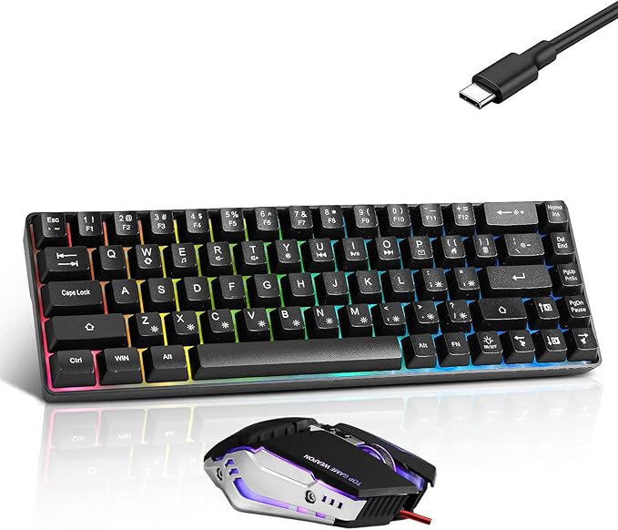 Guiheng Wired 60% Gaming Keyboard and Mouse Combo, Ultra-Compact 61 Keys RGB Backlit Mini Keyboard, Lightweight 3200 DPI Optical Mouse, Gaming Set for Windows, PC, MAC, PS5, Xbox Gamer (Black)