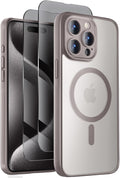Symcele Designed for iPhone 15 Pro Case, Compatible with MagSafe, with Privacy Screen Protectors X2, [Camera Protection] [15FT Military Drop Protection] Shockpoof Phone Case, 6.1'', Natural Titanium