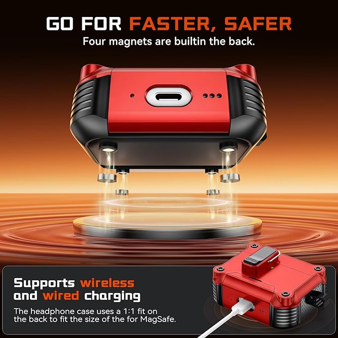 Inesore Compatible with AirPods Pro 3 Generation Case,Secure Lock & Phone Stand Design,Compatible with MagSafe,Automatic Snap Switch Secure Cover for New AirPods Pro 3rd (2025)-Red
