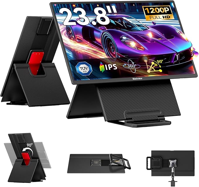Blackview 24" Portable Monitor 100Hz for Work Home Office Game, 1080P FHD IPS Laptop Screen Extender with Rotating Stand & VESA, USB-C HDMI Plug-Play for Mac/Windows/PS/Switch/Xbox