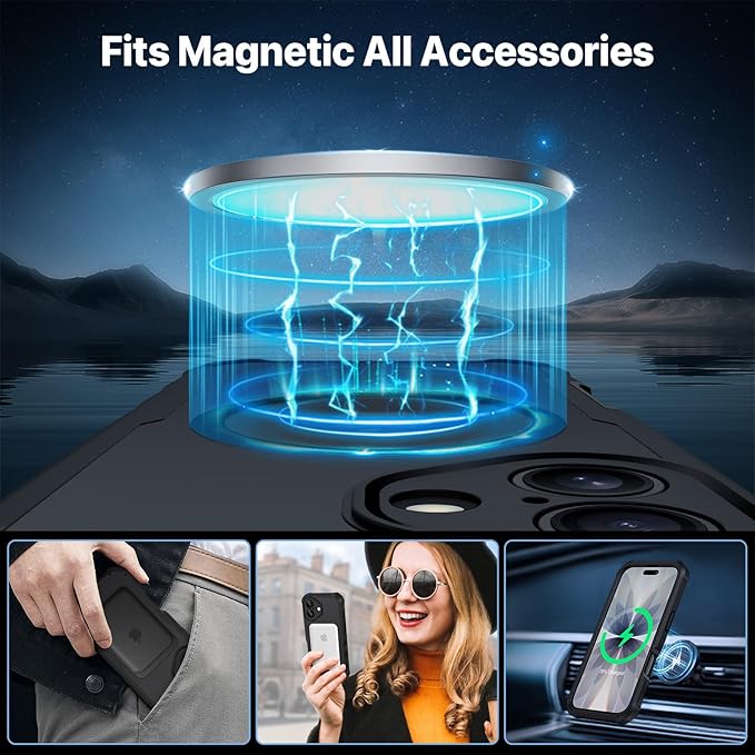 CENHUFO Magnetic Privacy for iPhone 17 Case [Compatible with Magsafe] Full Body Phone Case Built-in 9H Tempered Glass Privacy Screen Protector Camera Protection Shockproof Bumper Clear Cover -Black