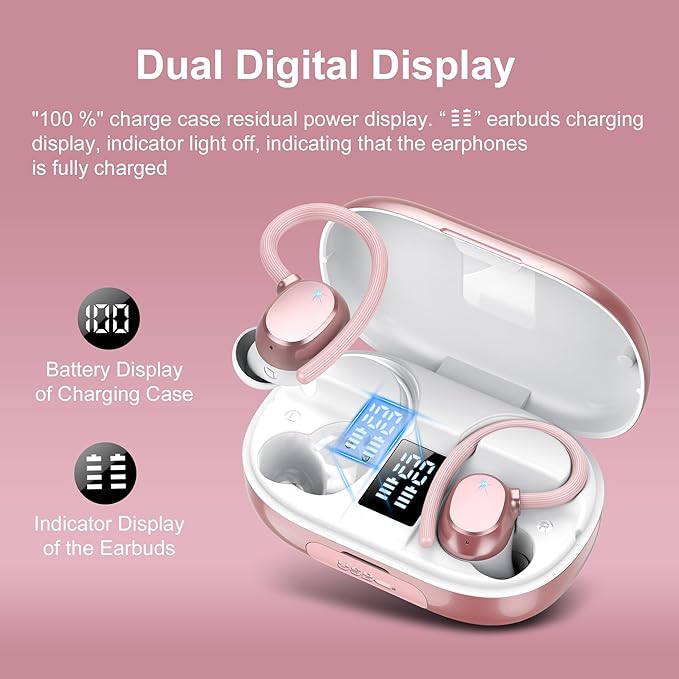 Ear buds Wireless Bluetooth Earbuds Sport 2026 NEW Bluetooth 5.3 Headphones with LED Display 128H Playtime Powerful Bass Over Ear Earphones with Earhooks IP7 Waterproof for Gym/Running/Workout