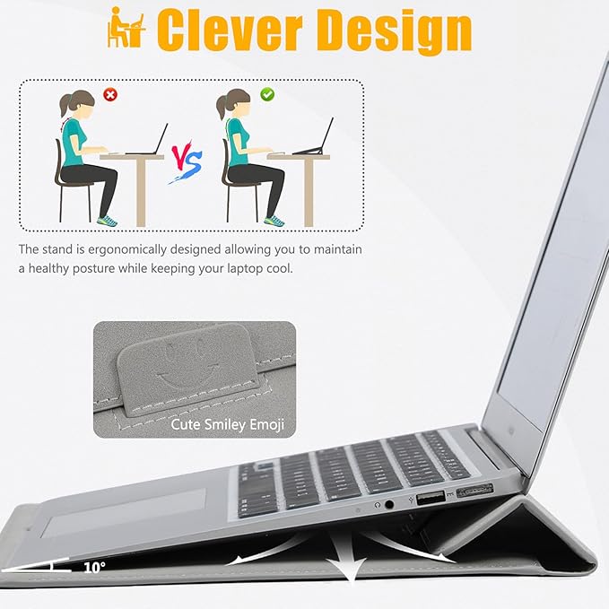 HYZUO 15-16 Inch Laptop Case Bag Sleeve with Stand Feature for MacBook Pro 16 M5/M4/M3/M2/M1 Pro/Max 2026-2019, XPS 15, MacBook Pro 15 2015-2012, Samsung Galaxy Book Flex 15, Light Gray