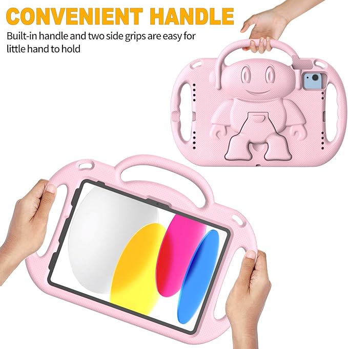Kids Case for iPad 11th Generation (A16) 11" 2025 & 10th Gen 10.9" 2022 & iPad Air 11" 2025/2024 & Air 5th/4th Gen & Pro 11, Protective Cover with Shoulder Strap Handle Stand, Light Pink