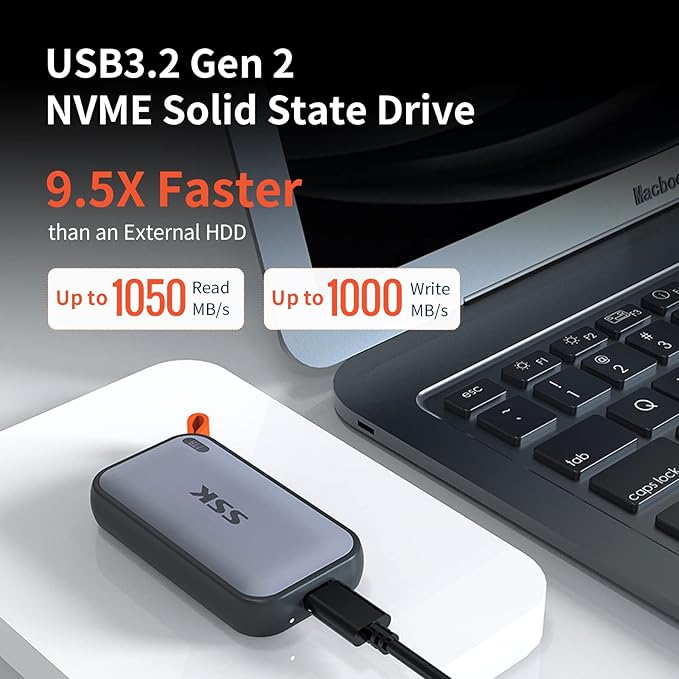 SSK Portable SSD 500GB External Solid State Drives, up to 1050MB/s USB C SSD External Hard Drive USB 3.2 Gen2 for iPhone 15/Pro, Windows, Mac, Android Phones and Tablets