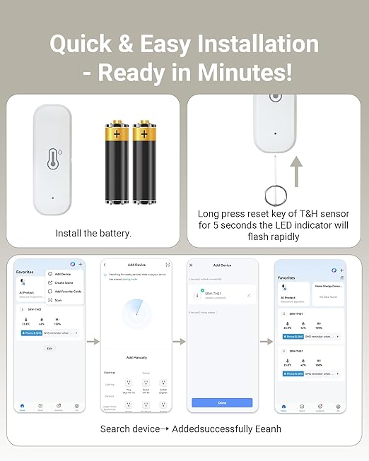 Smart WiFi Temperature Humidity Monitor with App Alerts, High Accuracy Indoor Hygrometer Thermometer for Home, Pet, Greenhouse | Remote Monitoring, No Hub Required, Compatible with Alexa (1-Pack)
