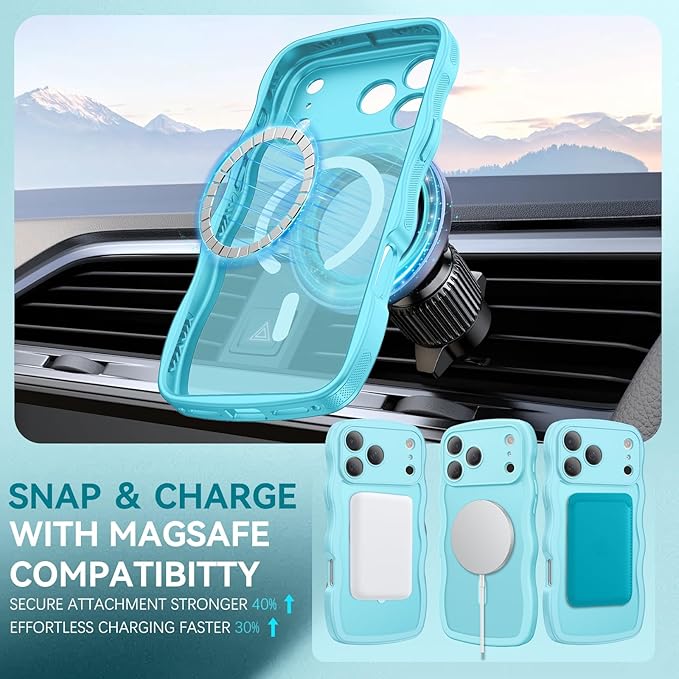 BENTOBEN Magnetic for iPhone 17 Pro Max Case, Cute Wavy [Full Camera Protection][Compatible with MagSafe] Matte Anti-Slip Bumper Women Girls Boys Protective Cover for 17 ProMax 6.9" 2025, Sky Blue