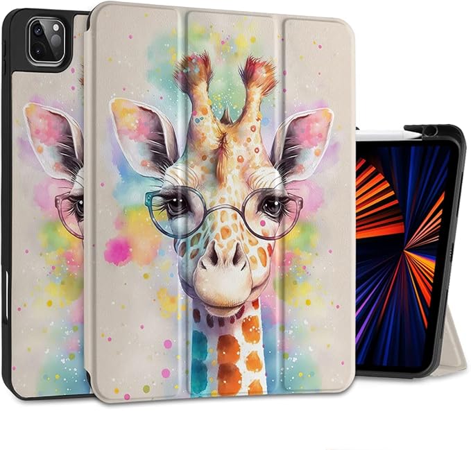 MEEgoodo Case for iPad Pro 12.9 Case M2 6th/5th/4th/3rd Generation 2022 2021 2020 2018, Protective Tablet Cover with Soft Back Shell for Kids, Giraffe