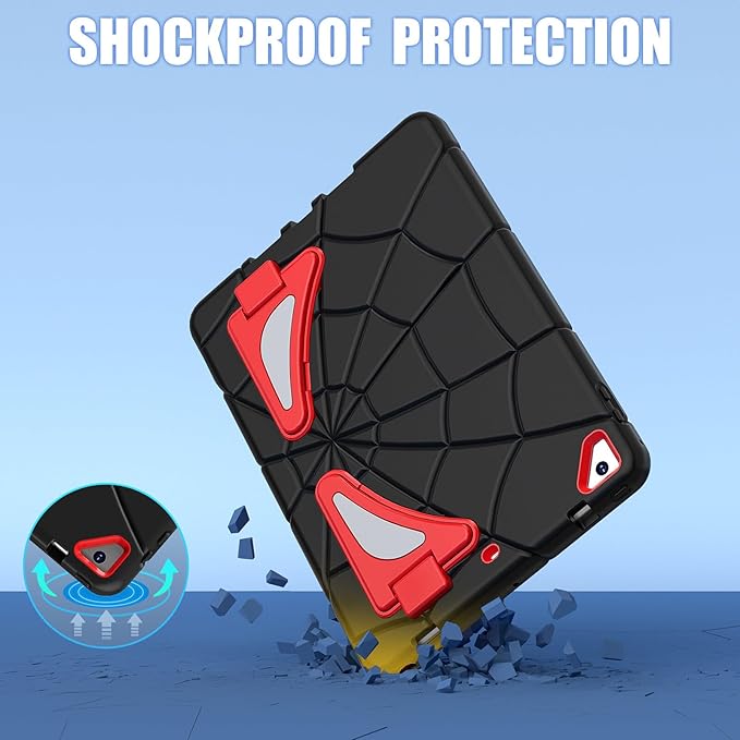 AKABEILA Compatible with Apple iPad 9.7 5th/6th(2017/2018)/iPad Air 2/iPad Pro 9.7 Tablet Case，Lightweight Shockproof Rugged Protective Cover with Kickstand for Kids Children Boys Babies Black Red