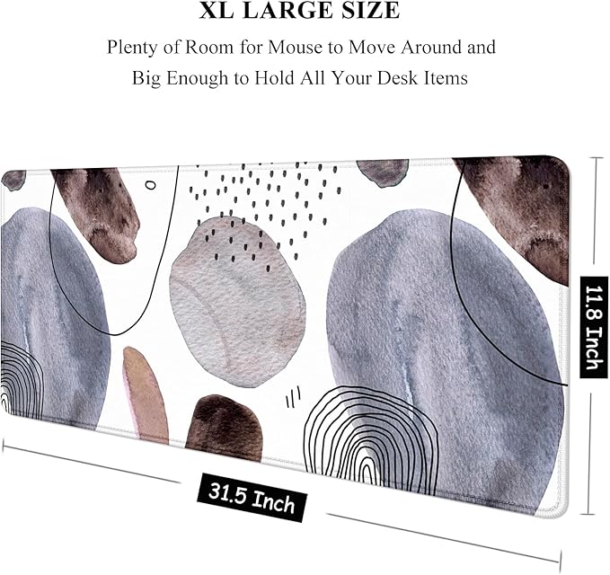 Auhoahsil Large Mouse Pad, XXL Gaming Mousepad, Desk Mat for Desktop, Thick Rubber, Big & Long Size, Stitched Edges, Full Desk Pad for Laptop & Computer, Extended 31.5 x 11.8 in, Watercolor Stone