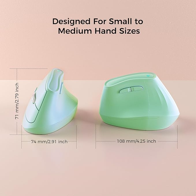 KYSONA 57° Ergonomic Wireless Tower Mouse, Vertical Quiet Ergo Mouse, Bluetooth(BT5.0,BT3.0)&2.4G, (800/1200/2400/2400/4000), 5 Buttons for Windows, macOS, iPadOS, Laptop, PC (Green)