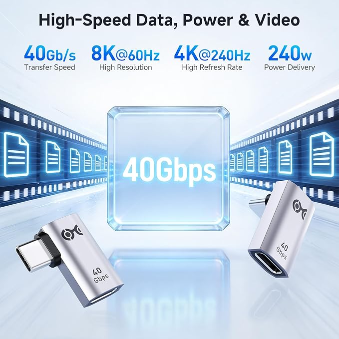 Cable Matters Combo-Pack 40Gbps Right Angle USB-C Adapter Kit, Up to [4K@240Hz Video, 240W Charging, 40Gbps Data Transfer] 90 Degree USB C Adapter, Compatible with Thunderbolt 4, iPhone 16, Steam Deck