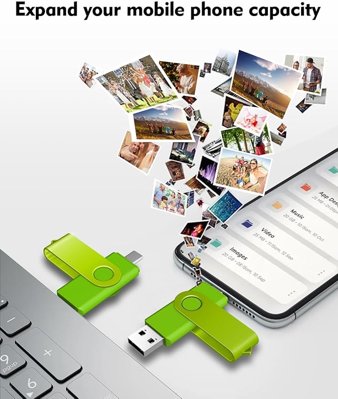AreTop 32GB USB C Flash Drive 2 in 1 OTG USB 2.0 + Type C Memory Stick with Keychain Dual Type-C Thumb Drive Photo Stick Jump Drive for Android Smartphones, Computer, Tablet, PC, 1 Pack (Green)