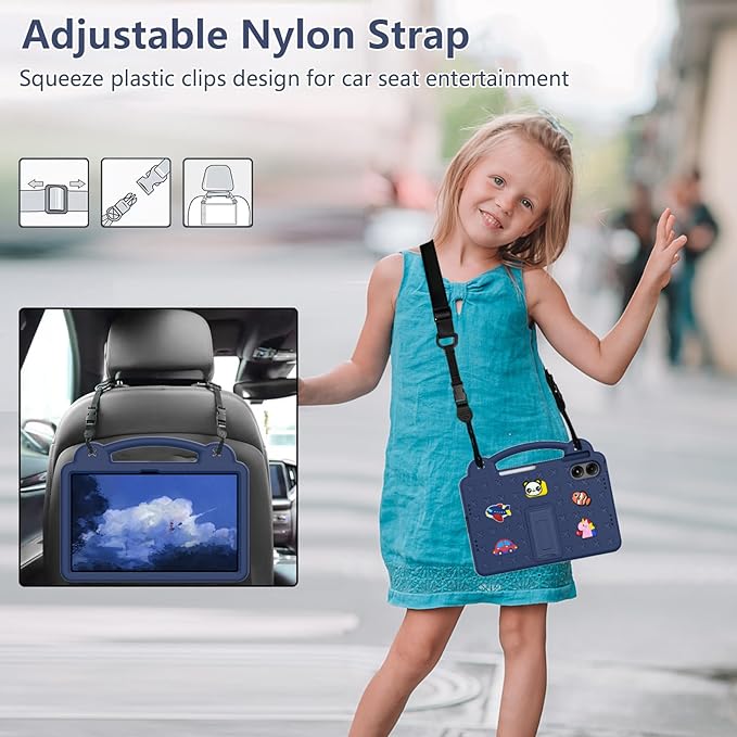 AKABEILA Compatible with Apple iPad Pro 12.9(2018/2020/2021/2022)/Air 13(2026) M4(2025) M3(2024)/Pro 13(2025) M5(2024) Tablet Case, Cases with Shoulder Strap & Stand Handle & Pen Tray Navy Blue