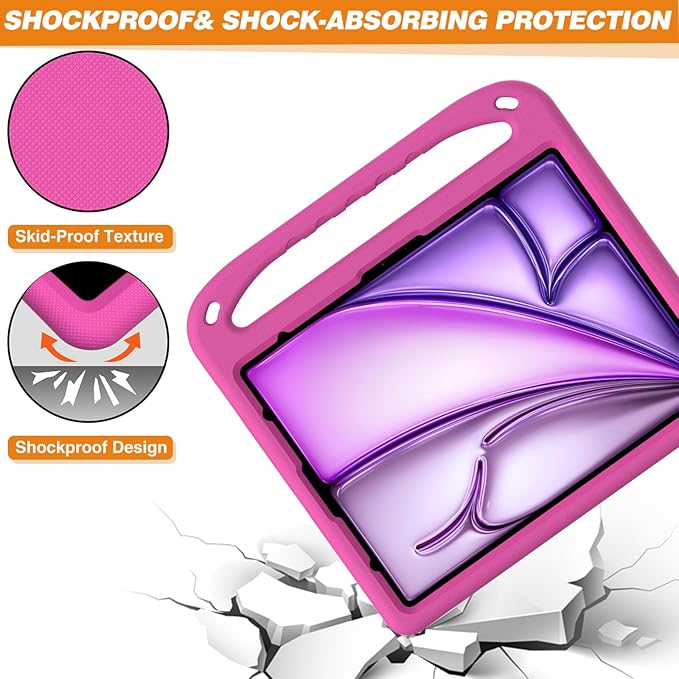 Cute Kids Case for iPad Air 13" M4 M3 M2 2026 2025 2024/ Pro 13 Inch M5 M4 Cover 2025 2024, iPad Pro 12.9 Case 2022/2021/2020/20218, Soft EVA Handle Cover with Shoulder Strap Stand, Rose