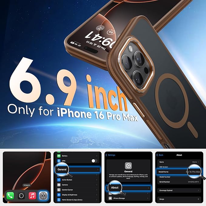 Magnetic 3 in 1 for iPhone 16 Pro Max Case, [Omni-Directional Protection] with 1x Screen Protector + 1x Camera Cover, [Seamless Work with Magsafe] Protective Silm Case for iPhone 16 Pro Max Brown