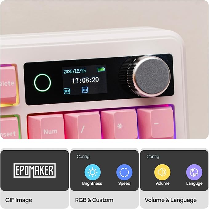 EPOMAKER TH99 PRO 96% Mechanical Keyboard with Screen & Knob, 10000mAh, 2.4Ghz/BT, Hot Swap, Custom Driver, RGB Backlight, PBT Keycap, Wireless Gaming Keyboard for PC/Mac (Pink, Creamy Jade)