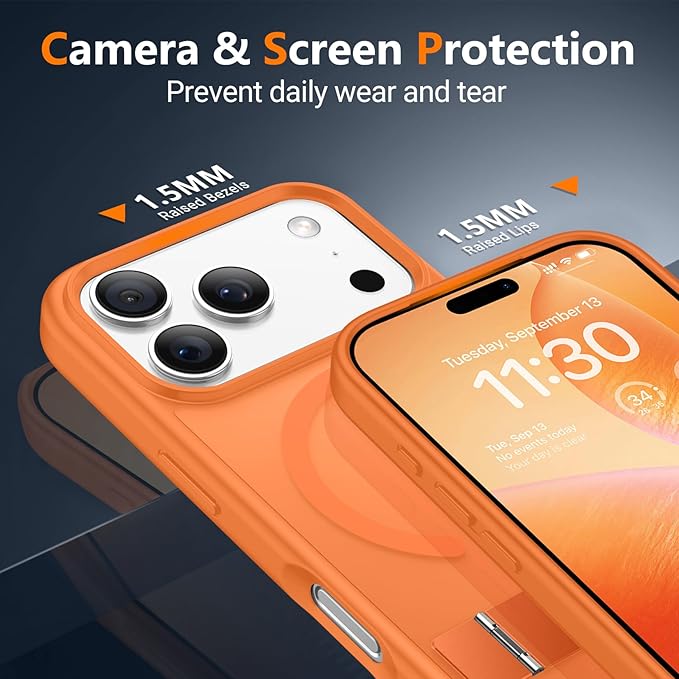 SPIDERCASE Magnetic for iPhone 17 Pro Max Case,with [3 Stand Ways] [Military Grade Drop Protection] with Invisible Stand Shockproof Slim Case for iPhone 17 Pro Max 6.9",Orange