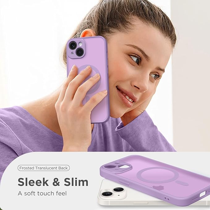 CAPRARO Magnetic for iPhone 14 Case, [Compatible with MagSafe] [Full Camera Protection] Shockproof Protective Slim Translucent Matte Phone Case for iPhone 14 6.1'', Elegant Purple