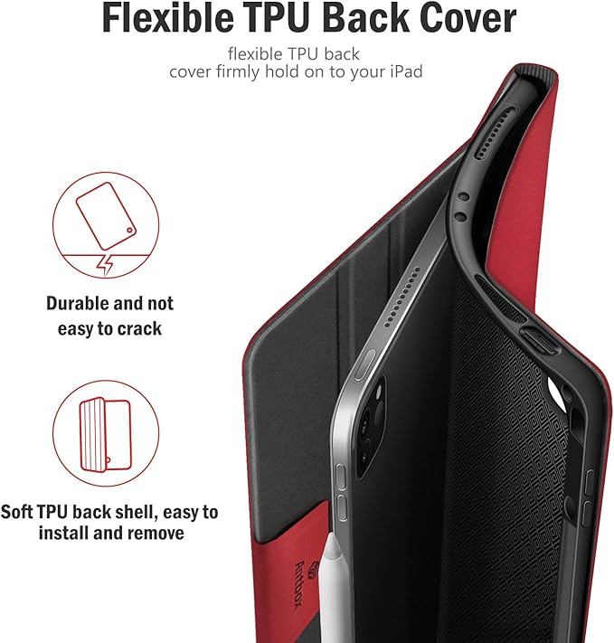 Antbox Case for iPad Pro 12.9'' 6th Generation (2022) 5th/4th/3rd Generation (2021/2020/2018), Built-in Pencil Holder Auto Sleep/Wake Function PU Leather Smart Cover (Red)