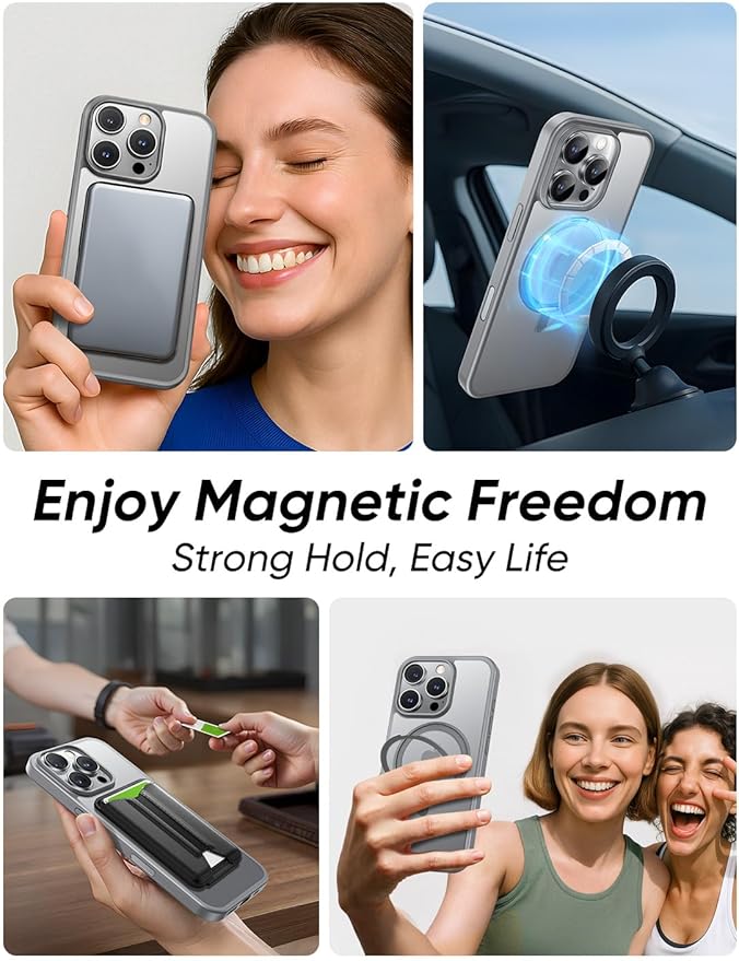 MAGIC JOHN 360° Rotatable Magnetic Invisible Stand for iPhone 16 Pro Case [Camera Control Button] [Compatible with MagSafe] 16FT Shockproof for iPhone 16 Pro Case with Kickstand, Gray