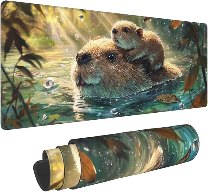Otter Mouse Pad Extended Large Gaming Mouse Pad XL Stitched Edges for Gamer Home Office 31.5 X 11.8 Inch