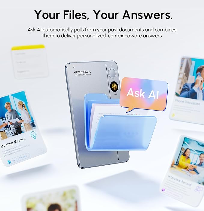 AI Voice Recorder & Transcriber with GPT-5.2 Analysis – 30-Hour Recording, 112-Language Speech-to-Text & Auto Summary for Meetings, Lectures & Interviews, Silver Grey