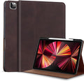 Gexmil Genuine Leather Case for iPad Pro 11 Inch 4/3/2/1st Gen 2022/2021/2020/2018,Smart Folio with Pencil Holder,Protective Shockproof Real Leather Cover,Auto Sleep/Wake,Sanded Brown