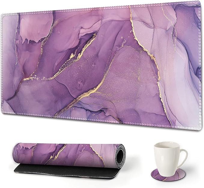 Large Gaming Mouse Pad, AIMSA Extended Mouse Pad with Stitched Edge, XL Keyboard Mouse Mat Non-Slip Rubber Base Desk Pad 31.5x15.7inch for Office Home Game Work -Purple Marble