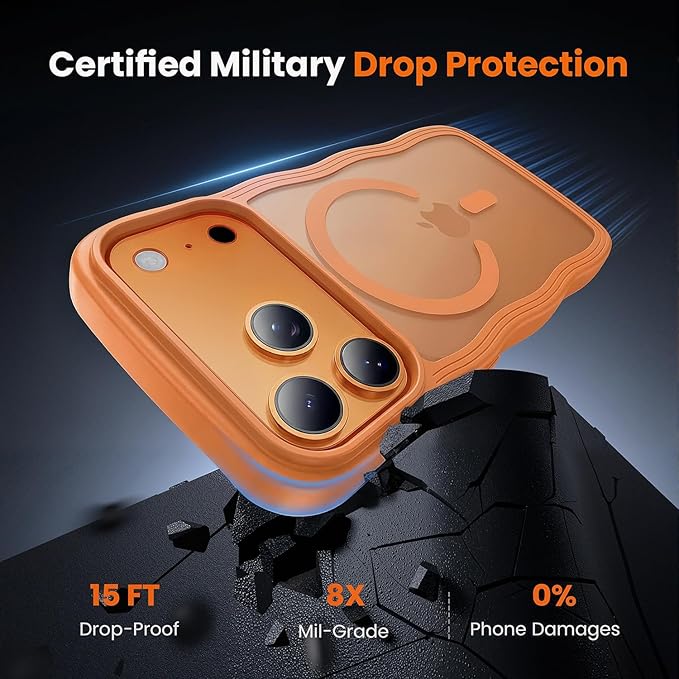 toushion for iPhone 17 Pro Max Case Cute Orange,Fits MagSafe,Matte Skin Feeling Back,Curly Wave Edge,Slim & Durable & Stylish,Cover Military-Grade Protection
