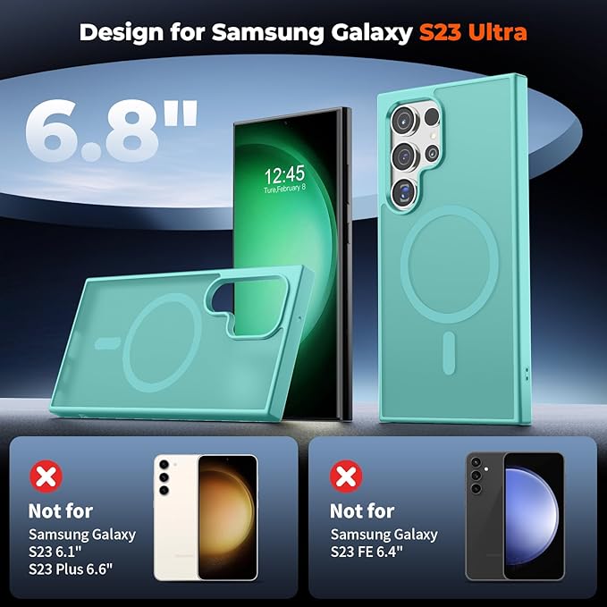 SUPFINE Magnetic for Samsung Galaxy S23 Ultra Case, (Built-in Magnets) (Military Grade Drop Protection) Slim Translucent Shockproof Phone Case,Blue Green