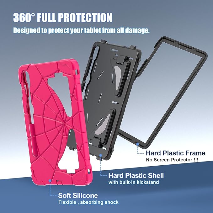 AKABEILA Compatible with Samsung Galaxy Tab S10 FE 2025/Tab S10 Lite 2025 Tablet Case，Lightweight Shockproof Rugged Protective Cover with Kickstand for Kids Children Boys Babies Strawberry Black