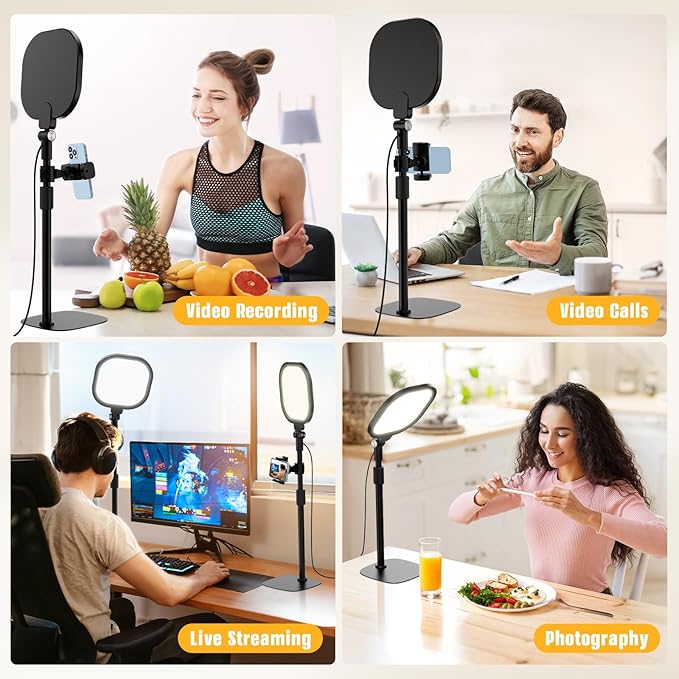 Desk Ring Light with Stand and Phone Holder, 3000K-6500K Adjustable Computer Ringlight, Video Conference Light for Zoom Meeting, Video Calls, Webcam, Desktop Light for Video Recording, CRI 97.8