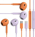 2 Packs USB C Headphones，Type C for iPhone Wired Headphones for iPhone 16/15/17 Earbuds with Mic and Volume Control，Hi-Fi Stereo In Ear Earphones for Galaxy S24/S23~S20/Note 10/20 (Purple+Orange)