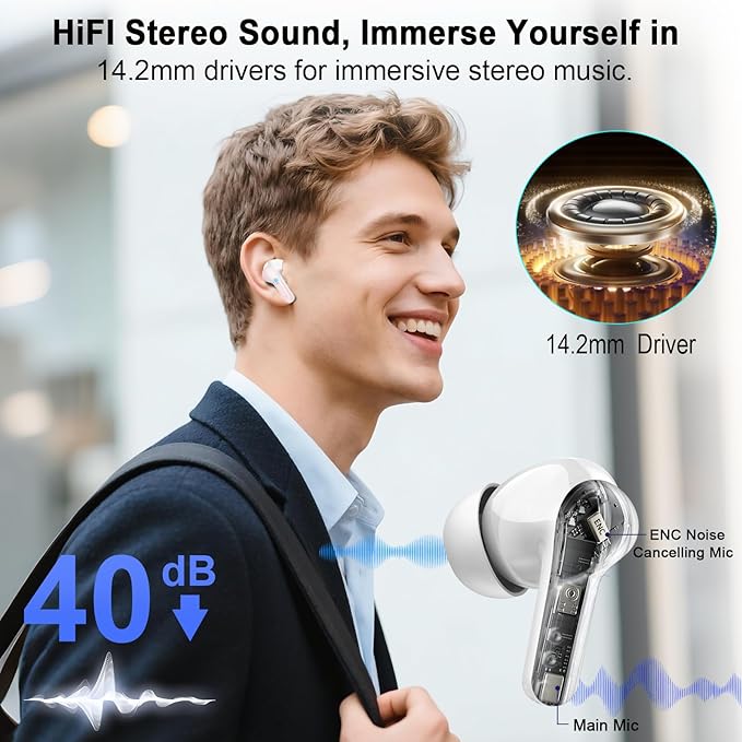 Wireless Earbuds, Bluetooth Headphones 5.4 HiFi Stereo, Ear Buds with 4 ENC Noise Cancelling Mics, 48H Bluetooth Earbuds with Dual LED Display, IP7 Waterproof in Ear Earphones for Android iOS, Pink