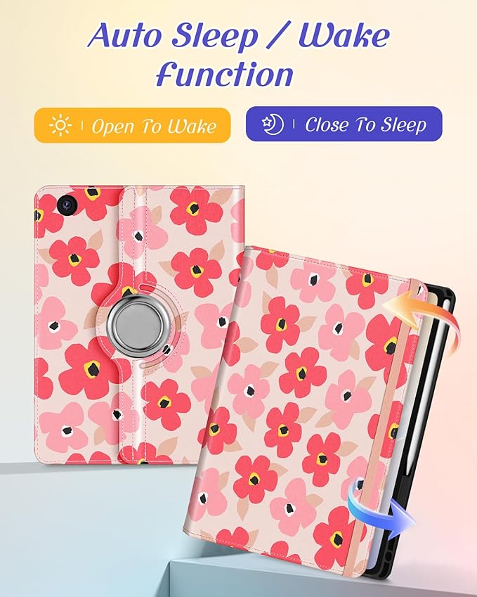 Kidcube for Samsung Galaxy Tab A9 Plus Case 11 Inch - for Women Girls Cute Rotating Stand Folio Cover with Pencil Holder & Card Slot Girly Kawaii Floral Flower Design for Samsung A9 Plus Tablet Cases