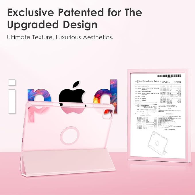 VIKESI Case for iPad Pro 12.9 6th/5th/4th/3rd Generation 2022/2021/2020/2018,TPU Shockproof Frame,Built-in Pencil Holder,Auto Sleep/Wake - B_Pink