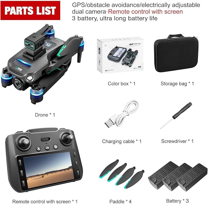 4K GPS Drone with Camera for Adults - 5G Remote Controller with 5.9 Inch Screen,Under 249g，Obstacle Avoidance, 60 Min Flight, Foldable Drone for Adults Beginners.（black）