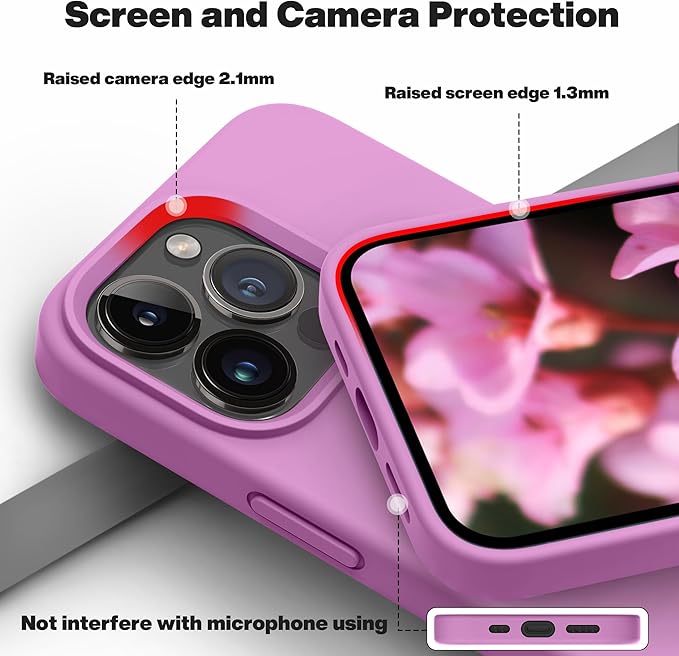 OTOFLY Compatible with iPhone 13 Pro Case,Liquid Silicone Slim Protective Shockproof Phone Case Cover with Anti-Scratch Microfiber Lining, 6.1 inch (Lilac Purple)
