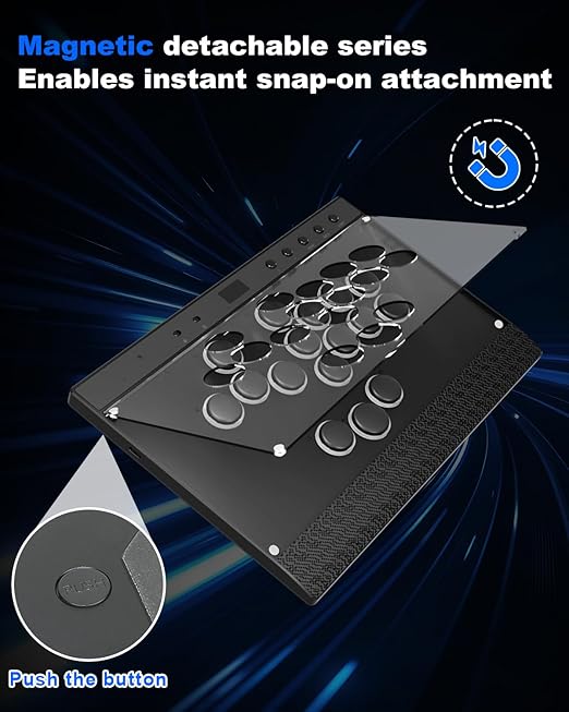 Haute42 Leverless Controller for Arcade Gaming: C16 Magnetic Detachable Series - Aluminum Alloy Base with Acrylic Panel - Laser-Engraved Wrist Rest - Custom RGB Controller for PC/Switch/PlayStation