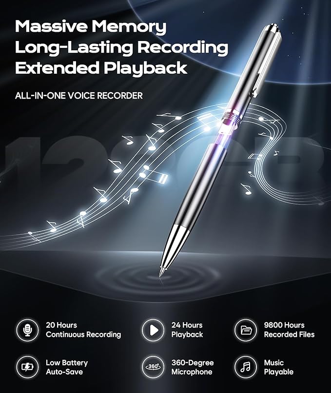 128GB (9800Hrs) Voice Recorder w/Type-C, Portable OTG File Transfer Recording Device, Voice Active Recorder with One-Touch Start, Portable Audio Recorder for Meeting, Interviews, Class, Work