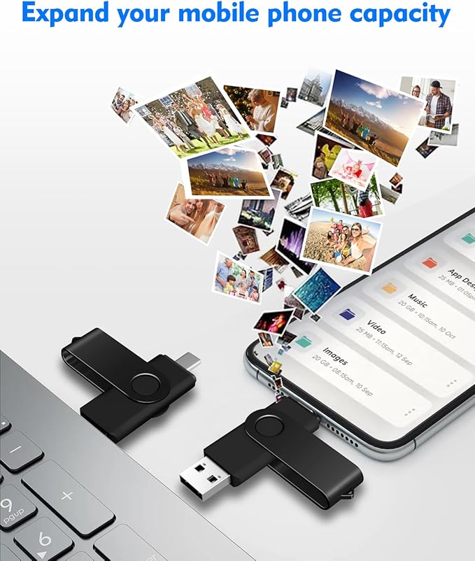 AreTop 64GB USB C Thumb Drive Dual USB 3.0 Flash Drive 64GB USB Drive Swivel Design 2-in-1 Portable Type-C Memory Stick for Android Smartphone, Computers, MacBook, Tablets, PC, 1 Pack, Black