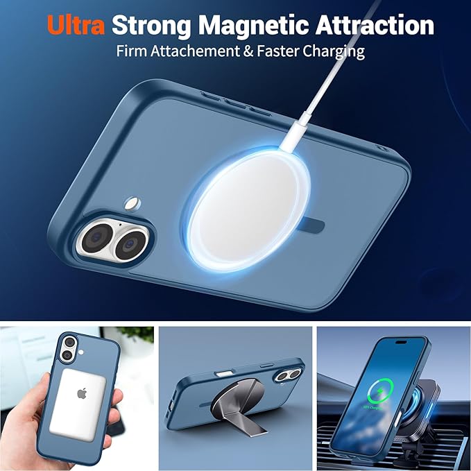 SUPFINE Magnetic for iPhone 16 Plus Case(Compatible with MagSafe) (Military Grade Drop Protection) Slim Translucent Matte Shockproof with Anti-Fingerprint Phone Case,Deep Blue