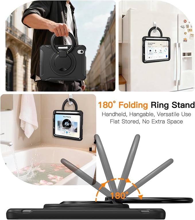 BATYUE Shockproof Case for iPad mini 7 (A17 Pro)/ Mini 6 8.3 inch (2024/2021) - 360° Multi-Angle Stand (Portrait & Landscape) & Grip, Built-in Pencil Holder, Black