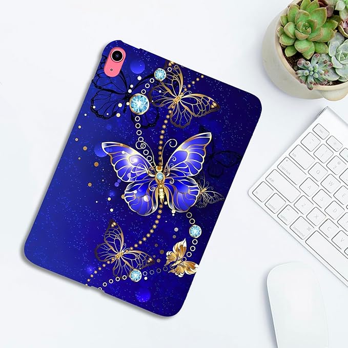for Apple iPad A16 11th Generation Case 11 inch 2025 & iPad 10th Generation Case 10.9 inch 2022 Lightweight Soft TPU Back Shockproof Cover Silicone Bumper Shell, Blue Butterfly Jewelery
