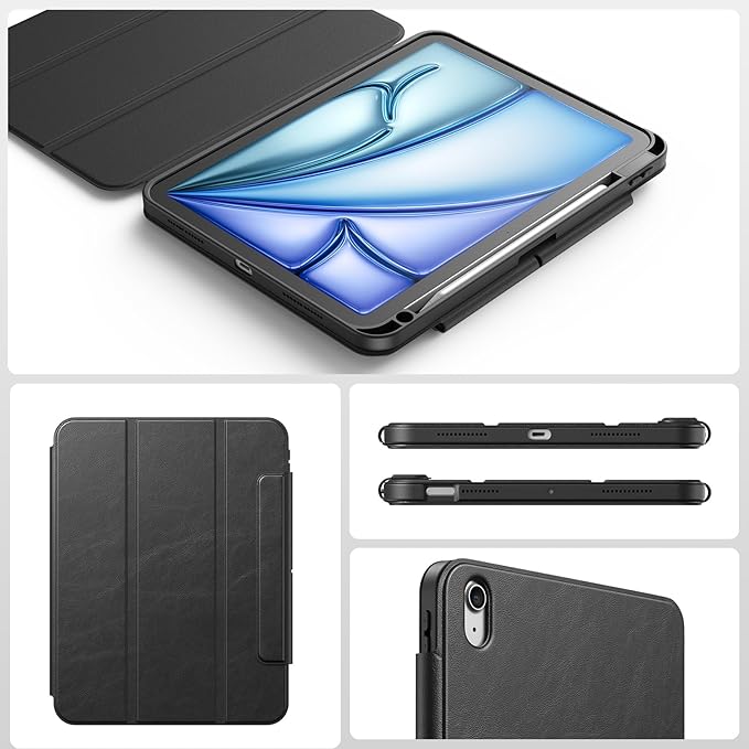 SPARIN Case for iPad Air 11 inch M3/ M2, iPad Air 7th/6th/5th/4th Gen (2025/2024/2022/2020) 10.9 inch,Case with Apple Pencil Holder, Detachable Magnetic Cover, Portrait and Landscape Stand, Black