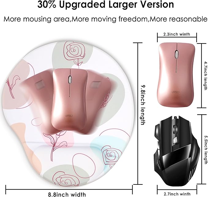 Ergonomic Mouse Pad with Wrist Support,Cute Floral Pattern Mouse Pads with Wrist Rest,Comfortable Mouse Pad for Home Office Gaming Work Computers Laptop with Non-Slip PU Base (Rose Fantasy)