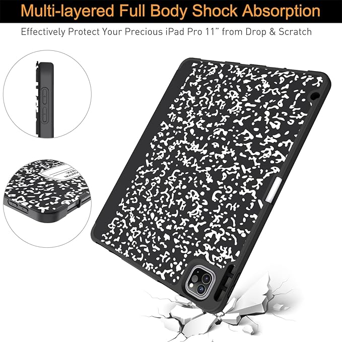 Soke for iPad Pro 11 Case (M2) 2022/2021/2020 with Pencil Holder - [Full Body Protection + Apple Pencil Charging + Auto Wake/Sleep], Soft TPU Back Cover for 2022 iPad Pro 11 inch(Book Black)