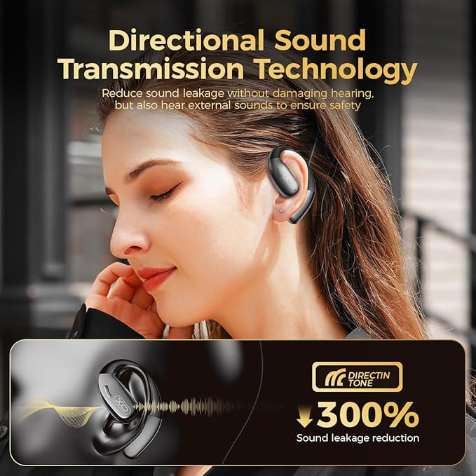 Open Ear Headphones, Bluetooth Headphones 50H Playtime with Noise Canceling Mic Headsets, Wireless Earbuds Lightweight Design Fit Cycling, Running, Workout (Black)