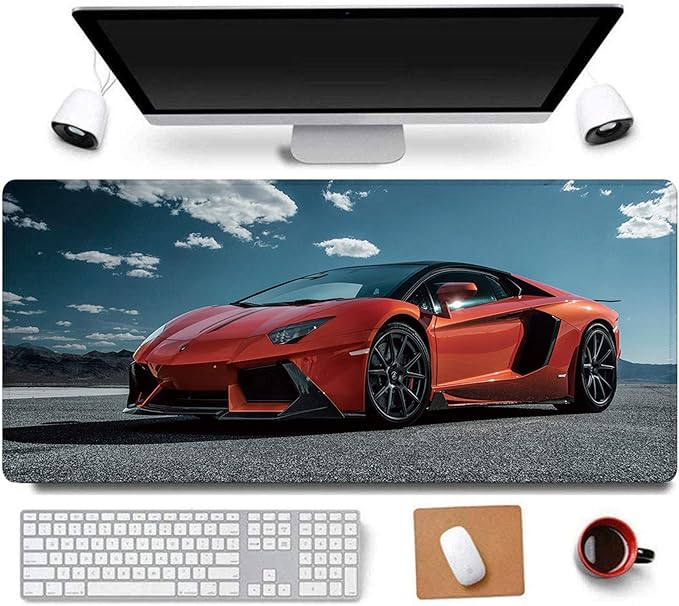 31.5x11.8 Inch Non-Slip Long Extended Large Gaming Mouse Pad with Stitched Edges XL Laptops Keyboard Mouse Mat(Lambo)